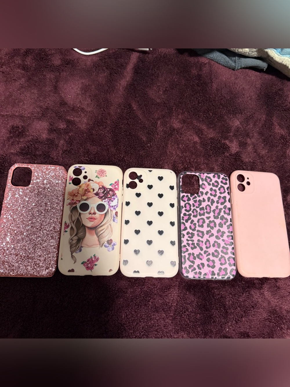 SHEIN Pink Decorative iPhone 11 Case Set with Glitter, Floral & Heart Designs